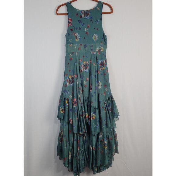 Free People Catching Glances Dress sz 6 Jade floral tiered ruffle forest fairy - Picture 8 of 8